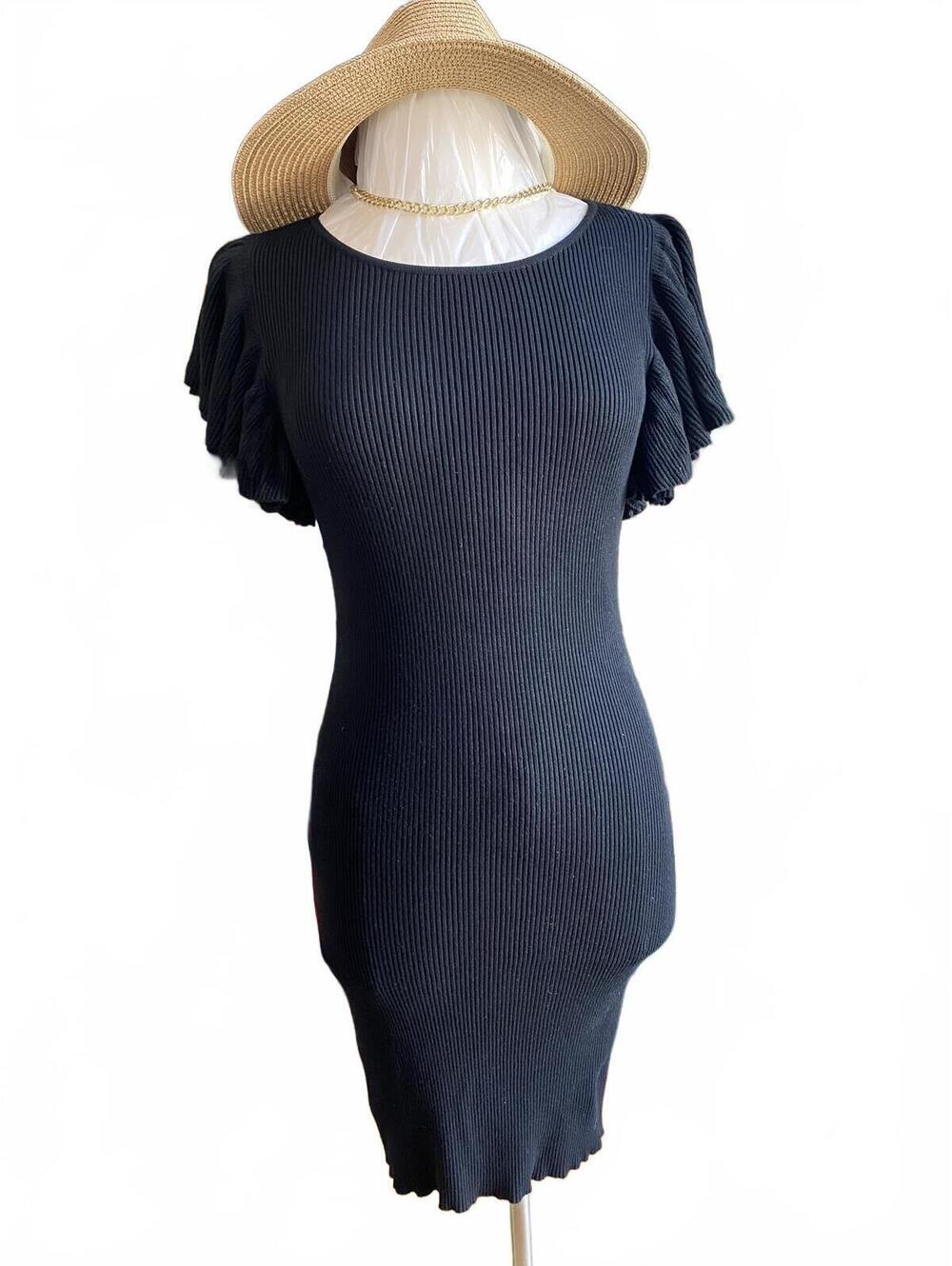 Say What? Black Ribbed Knit Dress Ruffled Sleeves Large